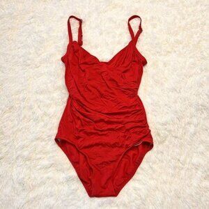 Jantzen Classics Red Ruched Front One Piece Swimsuit